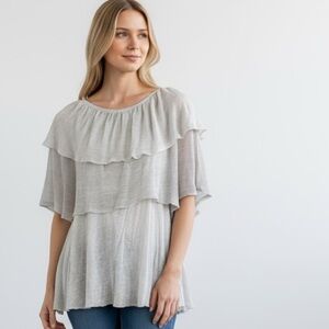 Dorit Sharon gray metallic silver silk ruffle sleeveless blouse